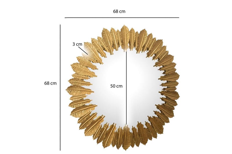Spegel Wohnling Fjädrar metallram rund 68 cm modern - Inredning - Väggdekor - Dekorplast & kakeldekor