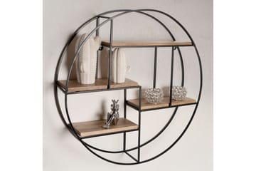 Vägghylla Wohnling Runt massivt trä metallram väggmonterad industriell - Förvaring - Hylla - Vägghylla