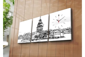 Canvasmålning Dekorativ med Klocka 3 Delar - Flerfärgad - Inredning - Väggdekor - Väggklocka & väggur
