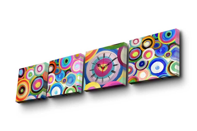 Canvasmålning Dekorativ med Klocka 4 Delar - Flerfärgad - Väggklocka & väggur