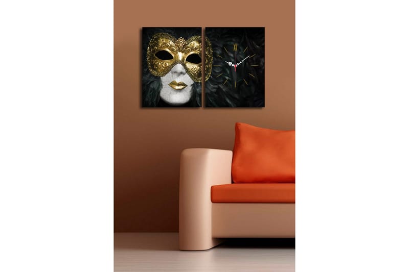 Dekorativ Canvasmålning med Klocka 2 Delar - Flerfärgad - Inredning - Väggdekor - Väggklocka & väggur