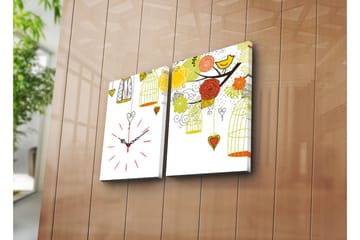 Dekorativ Canvasmålning med Klocka 2 Delar - Flerfärgad - Inredning - Väggdekor - Väggklocka & väggur