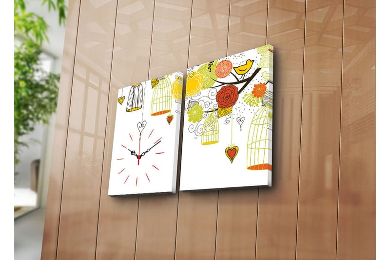 Dekorativ Canvasmålning med Klocka 2 Delar - Flerfärgad - Inredning - Väggdekor - Väggklocka & väggur