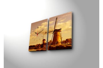 Dekorativ Canvasmålning med Klocka 2 Delar - Flerfärgad - Inredning - Väggdekor - Väggklocka & väggur