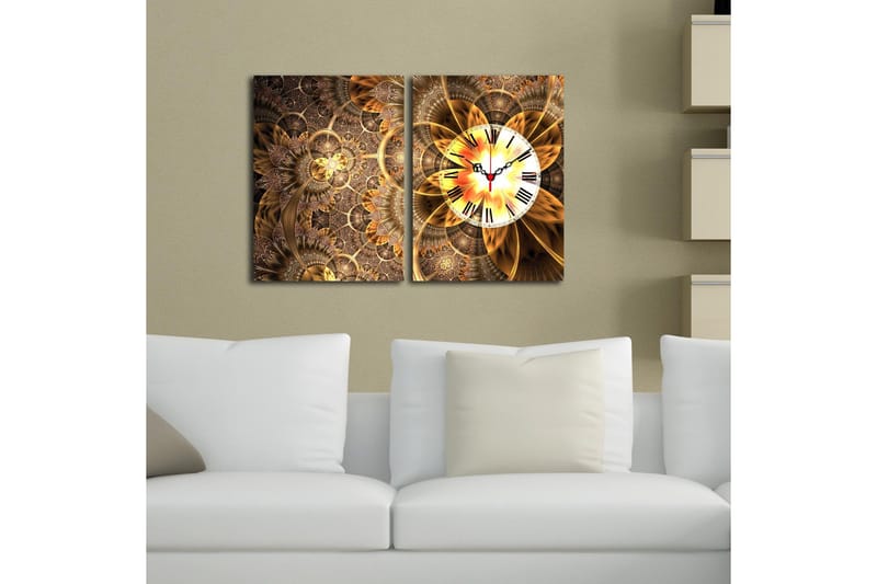 Dekorativ Canvasmålning med Klocka 2 Delar - Flerfärgad - Inredning - Väggdekor - Väggklocka & väggur