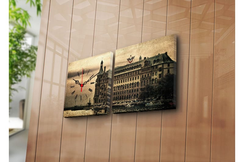 Dekorativ Canvasmålning med Klocka 2 Delar, Flerfärgad