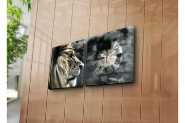 Dekorativ Canvasmålning med Klocka 2 Delar - Flerfärgad - Inredning - Väggdekor - Väggklocka & väggur