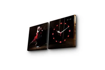 Dekorativ Canvasmålning med Klocka 2 Delar - Flerfärgad - Inredning - Väggdekor - Väggklocka & väggur