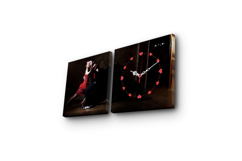 Dekorativ Canvasmålning med Klocka 2 Delar - Flerfärgad - Inredning - Väggdekor - Väggklocka & väggur