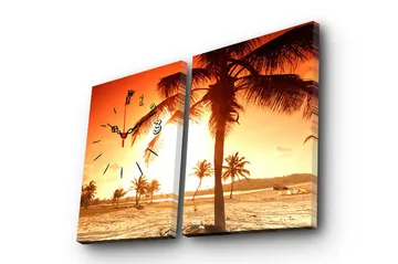 Dekorativ Canvasmålning med Klocka 2 Delar - Flerfärgad - Inredning - Väggdekor - Väggklocka & väggur