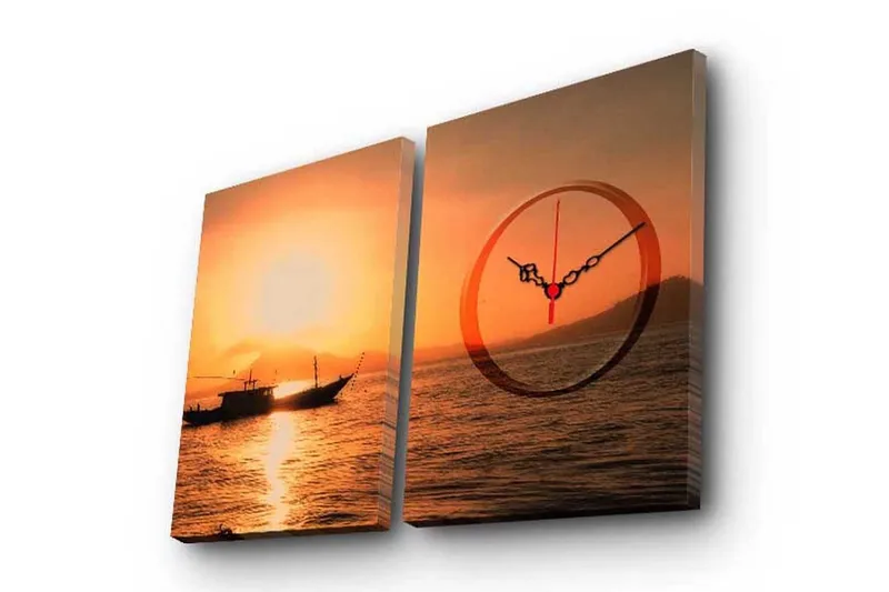 Dekorativ Canvasmålning med Klocka 2 Delar, Flerfärgad