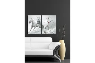 Dekorativ Canvasmålning med Klocka 2 Delar - Flerfärgad - Inredning - Väggdekor - Väggklocka & väggur