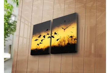 Dekorativ Canvasmålning med Klocka 2 Delar - Flerfärgad - Inredning - Väggdekor - Väggklocka & väggur