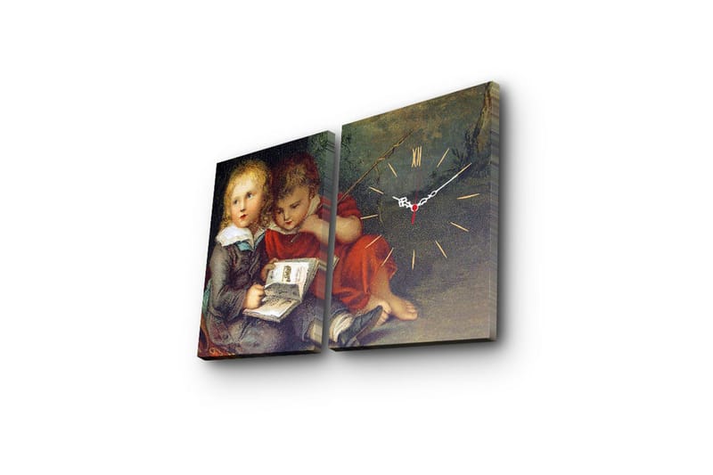 Dekorativ Canvasmålning med Klocka 2 Delar - Flerfärgad - Inredning - Väggdekor - Väggklocka & väggur