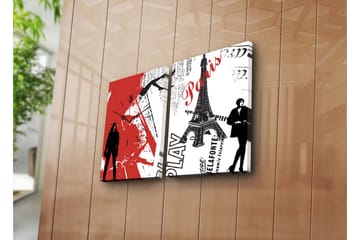 Dekorativ Canvasmålning med Klocka 2 Delar - Flerfärgad - Inredning - Väggdekor - Väggklocka & väggur