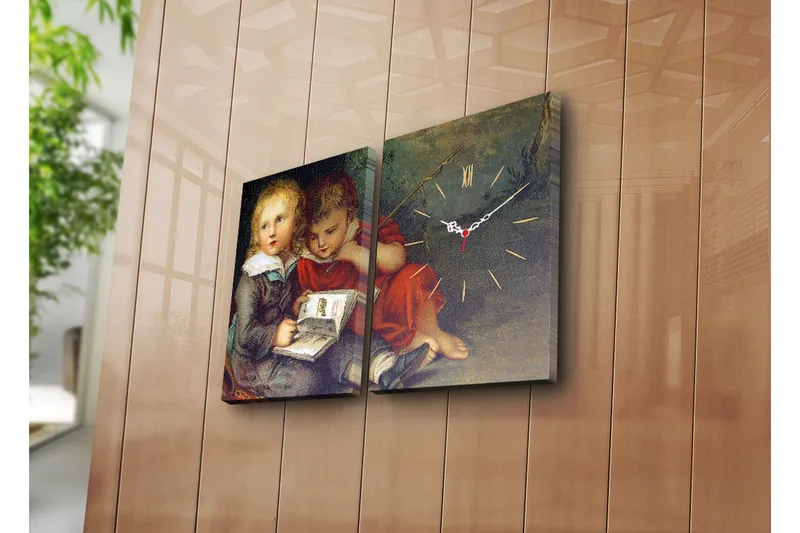 Dekorativ Canvasmålning med Klocka 2 Delar, Flerfärgad