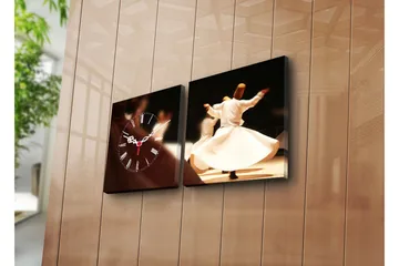 Dekorativ Canvasmålning med Klocka 2 Delar - Flerfärgad - Inredning - Väggdekor - Väggklocka & väggur