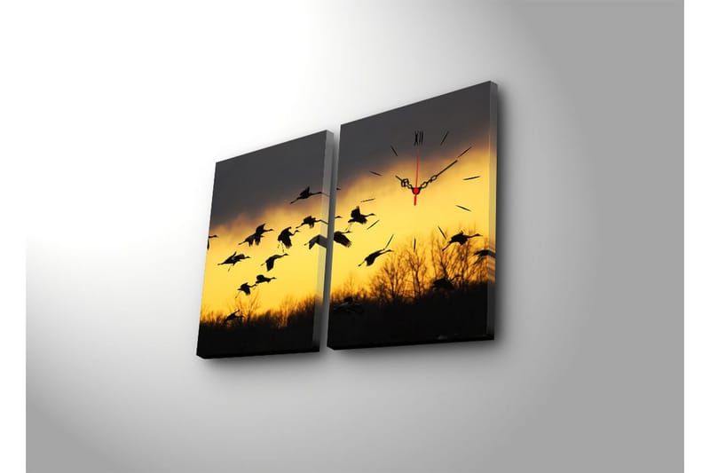 Dekorativ Canvasmålning med Klocka 2 Delar - Flerfärgad - Inredning - Väggdekor - Väggklocka & väggur