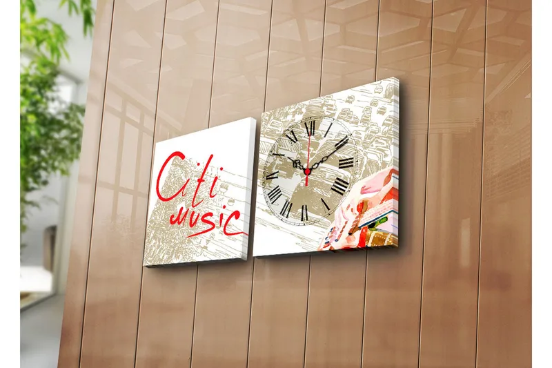 Dekorativ Canvasmålning med Klocka 2 Delar, Flerfärgad