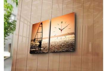 Dekorativ Canvasmålning med Klocka 2 Delar - Flerfärgad - Inredning - Väggdekor - Väggklocka & väggur