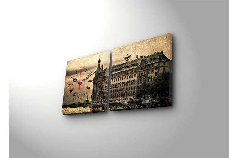 Dekorativ Canvasmålning med Klocka 2 Delar - Flerfärgad - Inredning - Väggdekor - Väggklocka & väggur