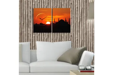 Dekorativ Canvasmålning med Klocka 2 Delar - Flerfärgad - Inredning - Väggdekor - Väggklocka & väggur