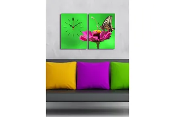 Dekorativ Canvasmålning med Klocka 2 Delar - Flerfärgad - Inredning - Väggdekor - Väggklocka & väggur