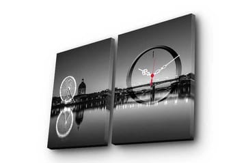 Dekorativ Canvasmålning med Klocka 2 Delar - Flerfärgad - Inredning - Väggdekor - Väggklocka & väggur