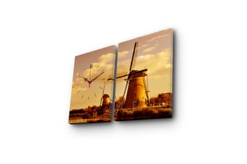 Dekorativ Canvasmålning med Klocka 2 Delar - Flerfärgad - Inredning - Väggdekor - Väggklocka & väggur