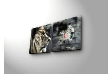 Dekorativ Canvasmålning med Klocka 2 Delar - Flerfärgad - Inredning - Väggdekor - Väggklocka & väggur