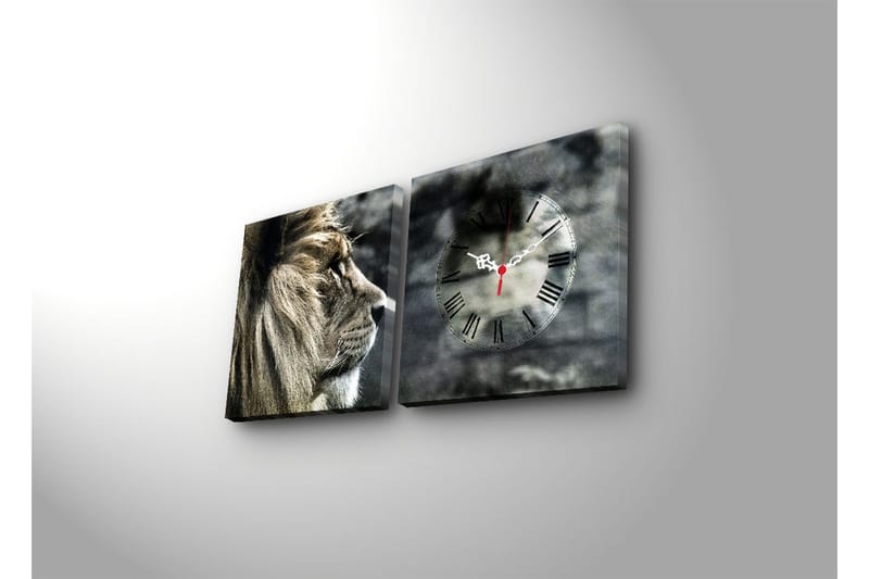 Dekorativ Canvasmålning med Klocka 2 Delar - Flerfärgad - Inredning - Väggdekor - Väggklocka & väggur