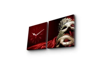 Dekorativ Canvasmålning med Klocka 2 Delar - Flerfärgad - Inredning - Väggdekor - Väggklocka & väggur