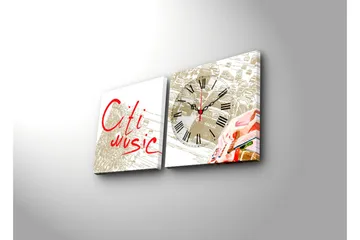 Dekorativ Canvasmålning med Klocka 2 Delar - Flerfärgad - Inredning - Väggdekor - Väggklocka & väggur