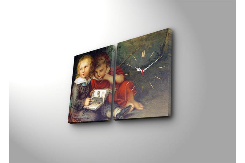 Dekorativ Canvasmålning med Klocka 2 Delar - Flerfärgad - Inredning - Väggdekor - Väggklocka & väggur