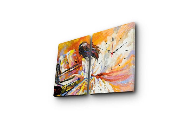 Dekorativ Canvasmålning med Klocka 2 Delar - Flerfärgad - Inredning - Väggdekor - Väggklocka & väggur