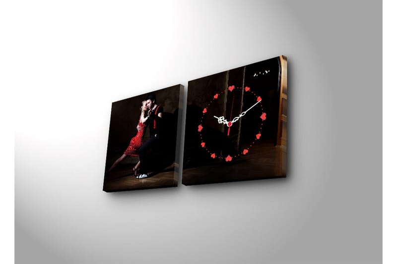 Dekorativ Canvasmålning med Klocka 2 Delar - Flerfärgad - Inredning - Väggdekor - Väggklocka & väggur