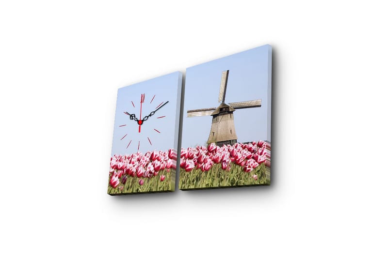 Dekorativ Canvasmålning med Klocka 2 Delar - Flerfärgad - Inredning - Väggdekor - Väggklocka & väggur