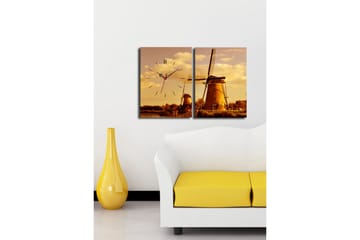 Dekorativ Canvasmålning med Klocka 2 Delar - Flerfärgad - Inredning - Väggdekor - Väggklocka & väggur