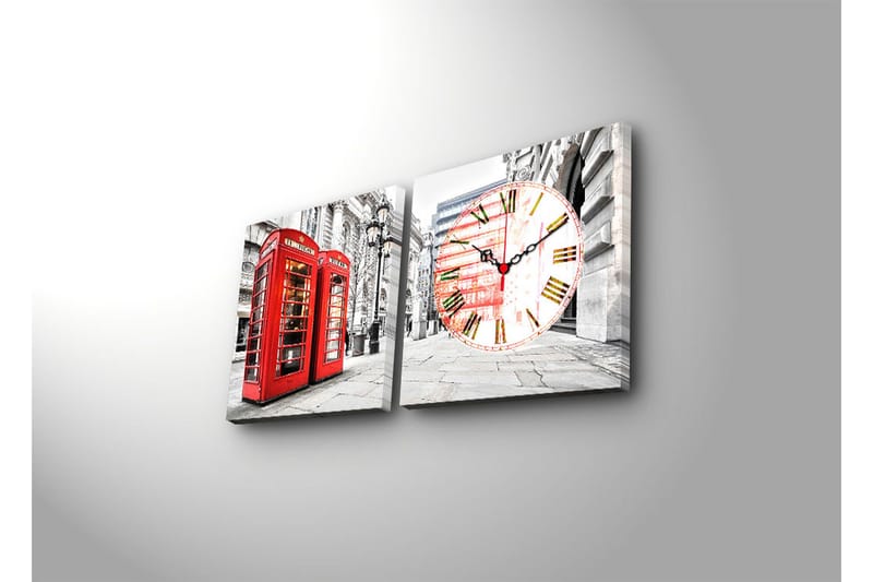 Dekorativ Canvasmålning med Klocka 2 Delar - Flerfärgad - Inredning - Väggdekor - Väggklocka & väggur