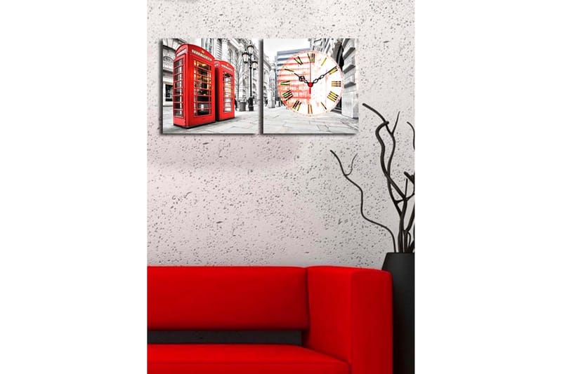 Dekorativ Canvasmålning med Klocka 2 Delar - Flerfärgad - Inredning - Väggdekor - Väggklocka & väggur