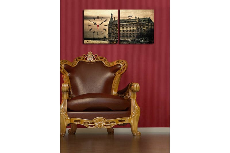 Dekorativ Canvasmålning med Klocka 2 Delar - Flerfärgad - Inredning - Väggdekor - Väggklocka & väggur