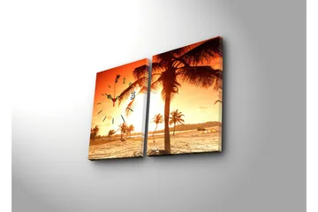 Dekorativ Canvasmålning med Klocka 2 Delar - Flerfärgad - Inredning - Väggdekor - Väggklocka & väggur