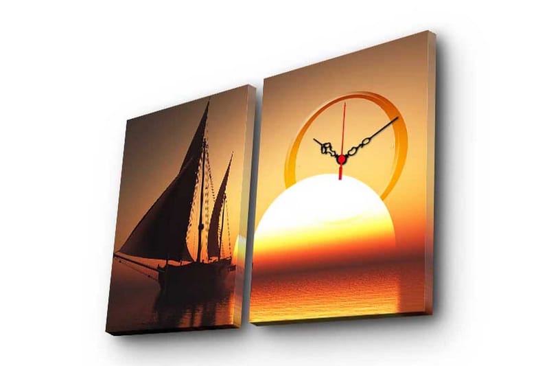 Dekorativ Canvasmålning med Klocka 2 Delar - Flerfärgad - Inredning - Väggdekor - Väggklocka & väggur