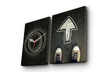 Dekorativ Canvasmålning med Klocka 2 Delar - Flerfärgad - Inredning - Väggdekor - Väggklocka & väggur