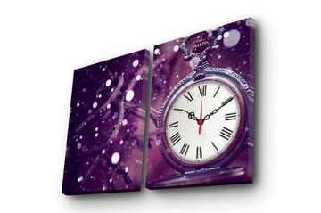 Dekorativ Canvasmålning med Klocka 2 Delar - Flerfärgad - Inredning - Väggdekor - Väggklocka & väggur