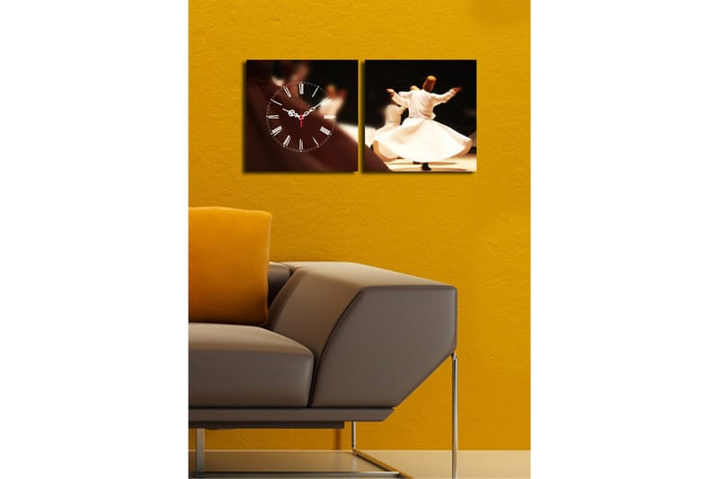 Dekorativ Canvasmålning med Klocka 2 Delar - Flerfärgad - Inredning - Väggdekor - Väggklocka & väggur