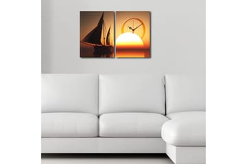 Dekorativ Canvasmålning med Klocka 2 Delar - Flerfärgad - Inredning - Väggdekor - Väggklocka & väggur