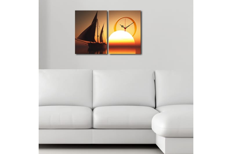 Dekorativ Canvasmålning med Klocka 2 Delar - Flerfärgad - Inredning - Väggdekor - Väggklocka & väggur