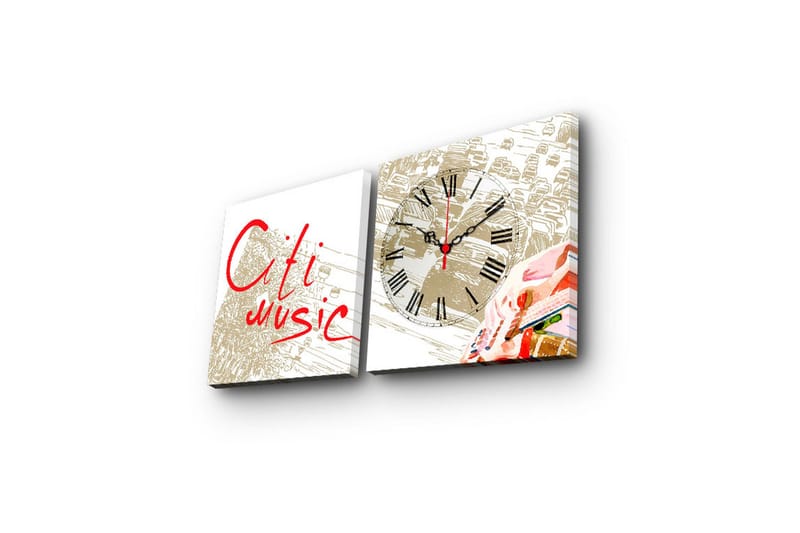 Dekorativ Canvasmålning med Klocka 2 Delar - Flerfärgad - Inredning - Väggdekor - Väggklocka & väggur