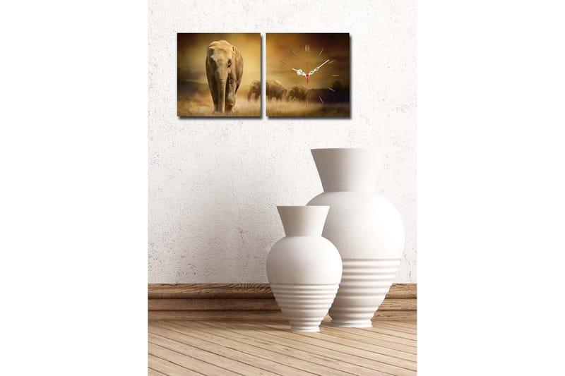 Dekorativ Canvasmålning med Klocka 2 Delar - Flerfärgad - Inredning - Väggdekor - Väggklocka & väggur